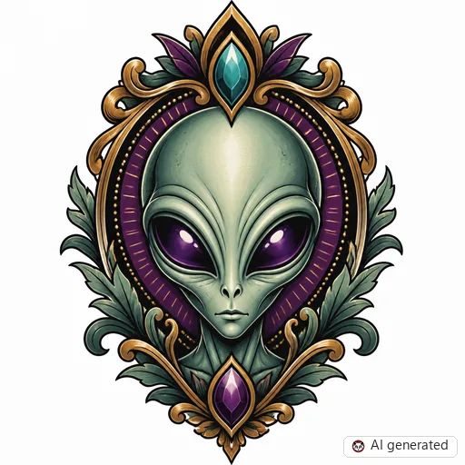 Alien-Tattoo-Entwurf im Stil Neo-Traditional
