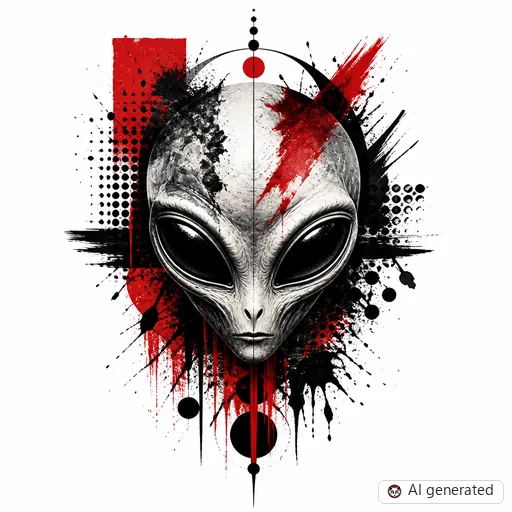 Alien tattoo design in Trash Polka style
