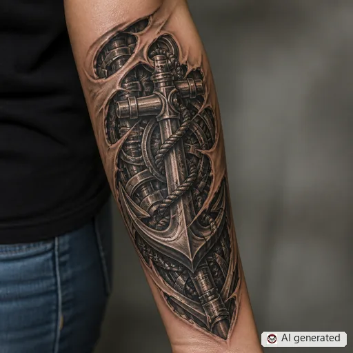Anchor tattoo design in Biomechanical style
