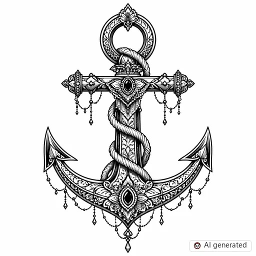 Anchor tattoo design in Ornamental style