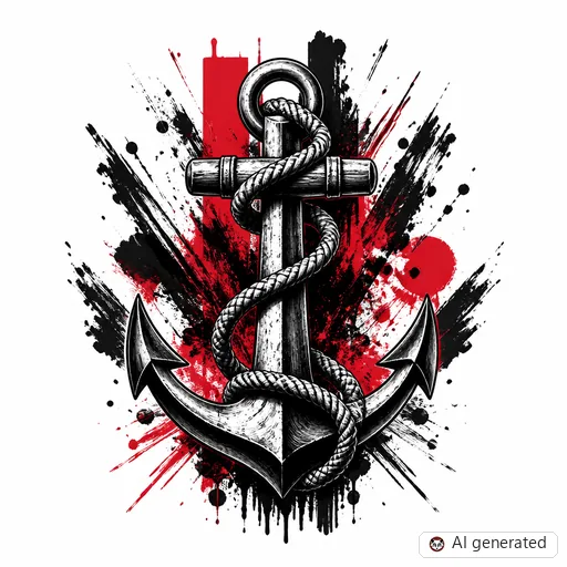 Anchor tattoo design in Trash Polka style
