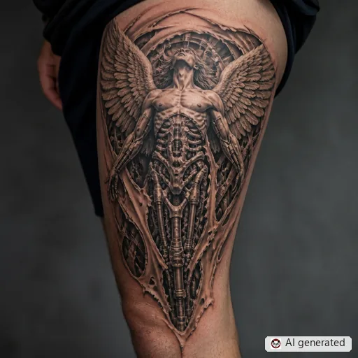 Angel tattoo design in Biomechanical style