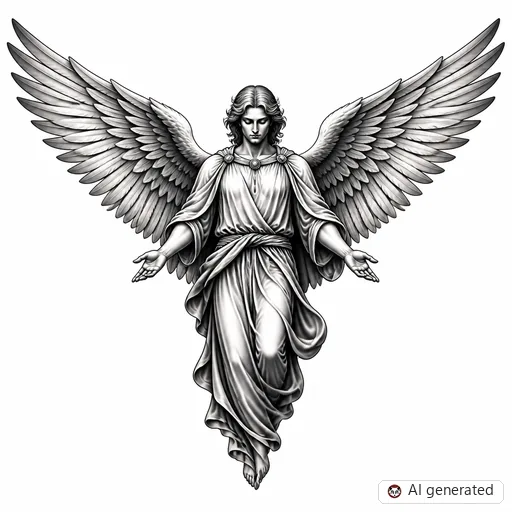 Angel tattoo design in Black & Grey style