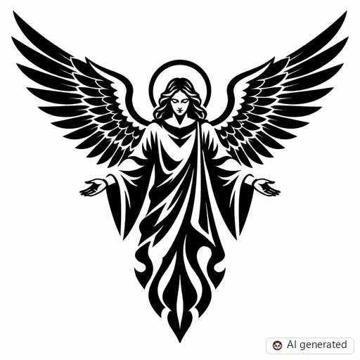 Angel tattoo design in Blackwork style