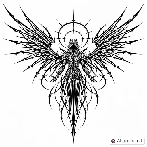 Angel tattoo design in Cybersigilism style