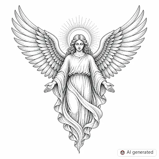 Angel tattoo design in Dotwork style