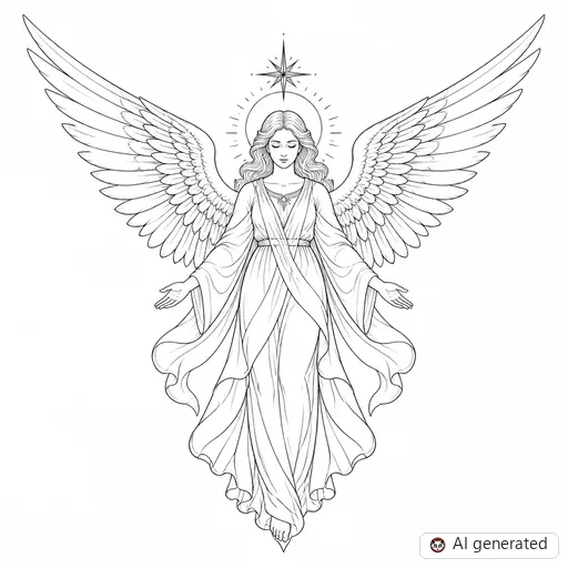 Angel tattoo design in Fine-Line style