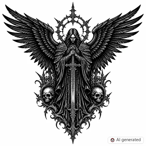 Disegno di tatuaggio Angelo in stile Gothic