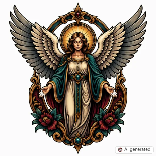 Engel-Tattoo-Entwurf im Stil Neo-Traditional