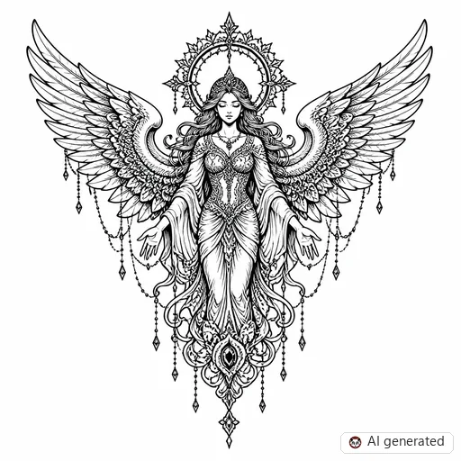 Angel tattoo design in Ornamental style