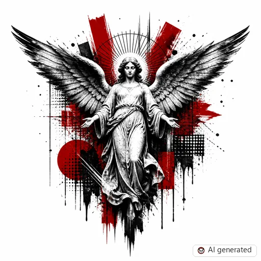 Angel tattoo design in Trash Polka style