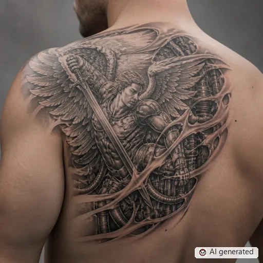 Archangel tattoo design in Biomechanical style