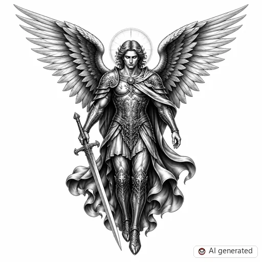 Archangel tattoo design in Black & Grey style