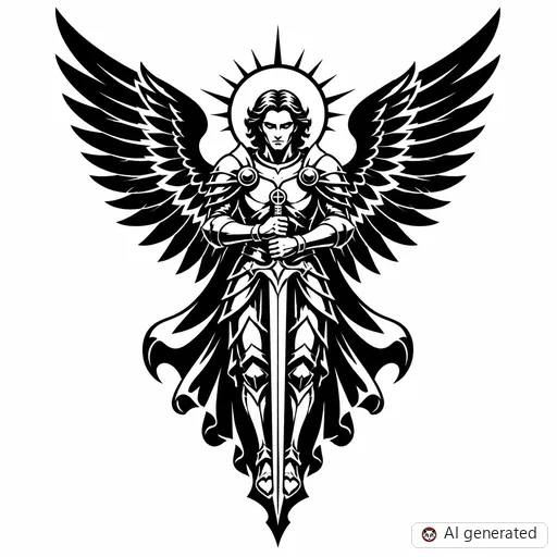 Archangel tattoo design in Blackwork style