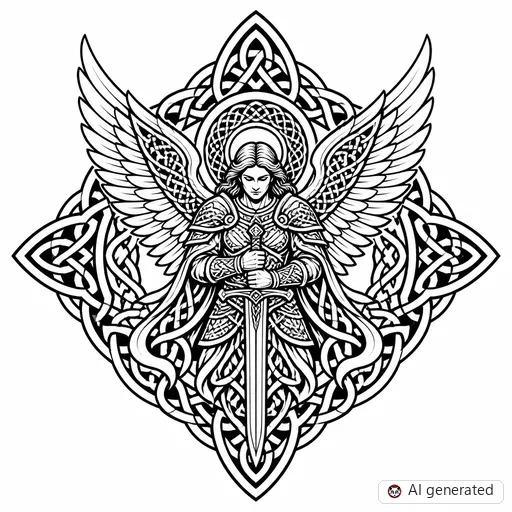Disegno di tatuaggio Arcangelo in stile Celtico