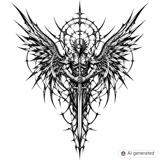 Archangel tattoo design in Cybersigilism style