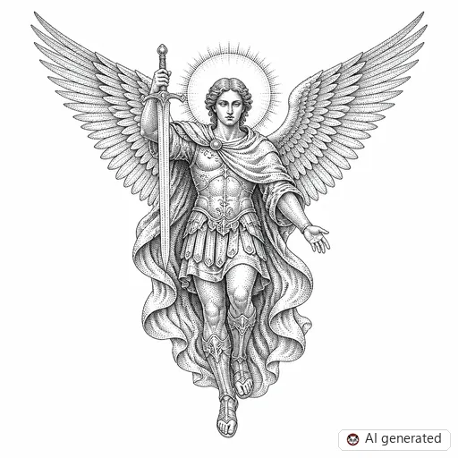 Archangel tattoo design in Dotwork style
