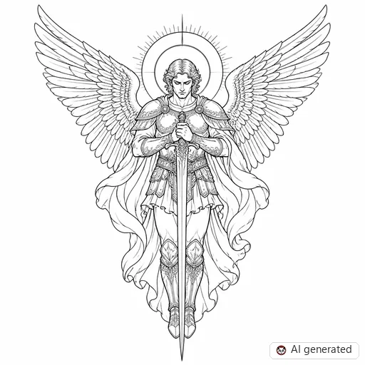 Archangel tattoo design in Fine-Line style