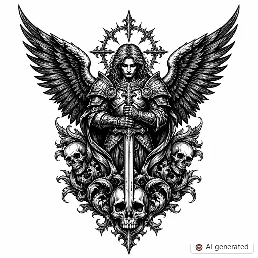 Disegno di tatuaggio Arcangelo in stile Gothic