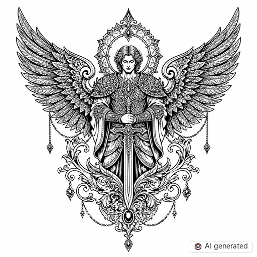 Archangel tattoo design in Ornamental style