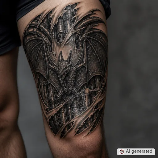 Bat tattoo design in Biomechanical style