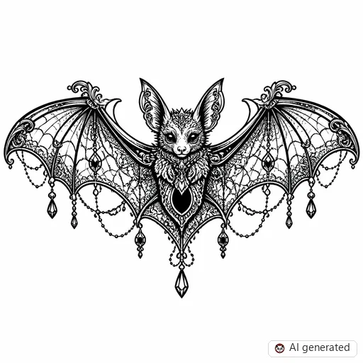 Bat tattoo design in Ornamental style