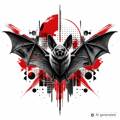 Bat tattoo design in Trash Polka style