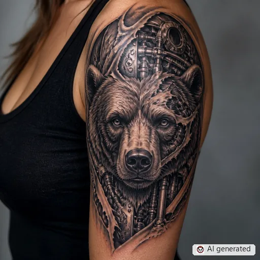 Bear tattoo design in Biomechanical style