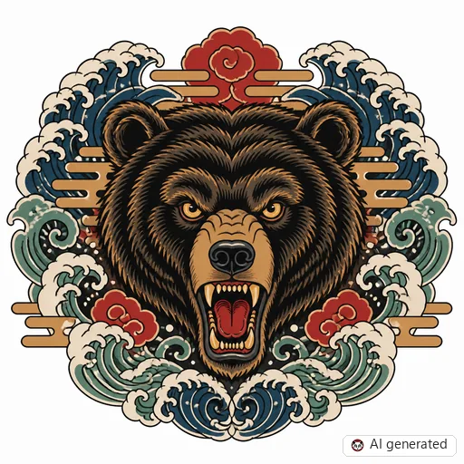 Bär-Tattoo-Entwurf im Stil Japanisch (Irezumi)