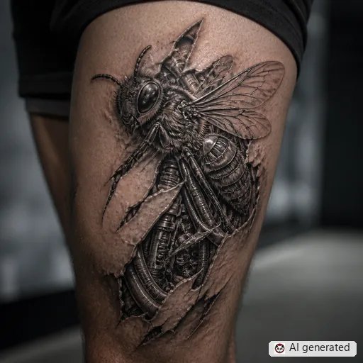 Bee tattoo design in Biomechanical style
