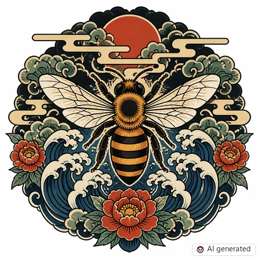 Biene-Tattoo-Entwurf im Stil Japanisch (Irezumi)