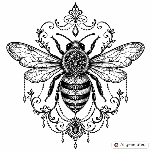 Bee tattoo design in Ornamental style