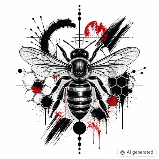 Bee tattoo design in Trash Polka style