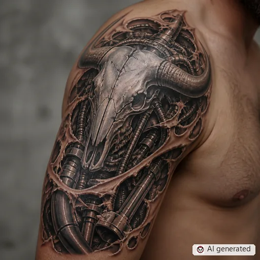Bull tattoo design in Biomechanical style