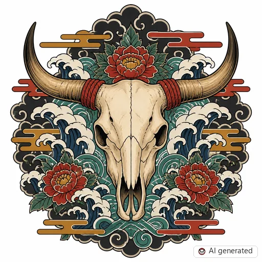 Stier-Tattoo-Entwurf im Stil Japanisch (Irezumi)