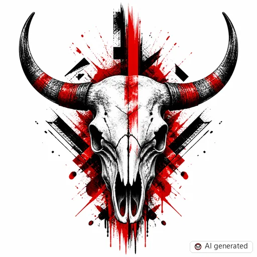 Stier-Tattoo-Entwurf im Stil Trash Polka