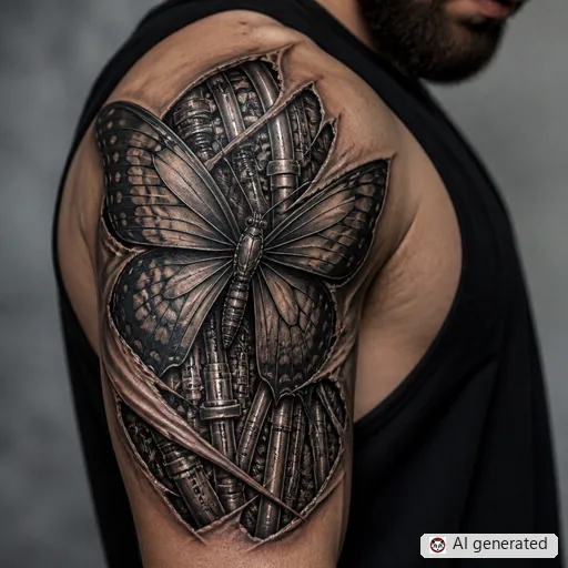 Butterfly tattoo design in Biomechanical style