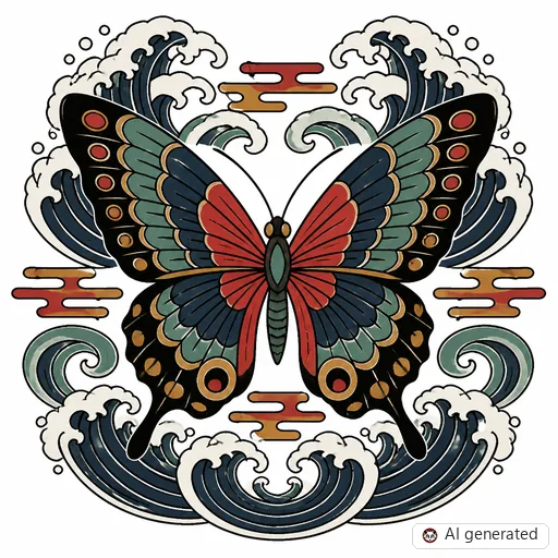 Schmetterling-Tattoo-Entwurf im Stil Japanisch (Irezumi)