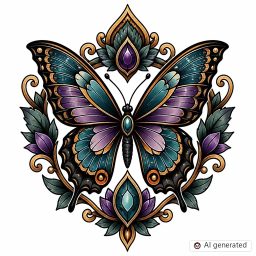 Schmetterling-Tattoo-Entwurf im Stil Neo-Traditional