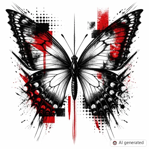 Butterfly tattoo design in Trash Polka style