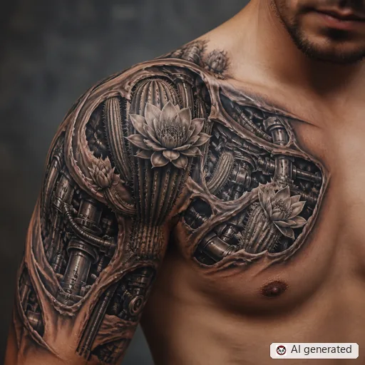 Cactus tattoo design in Biomechanical style