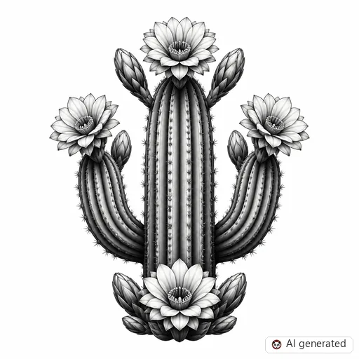 Cactus tattoo design in Black & Grey style