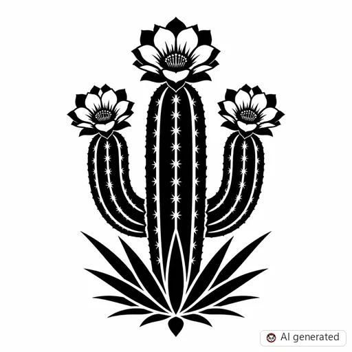 Cactus tattoo design in Blackwork style