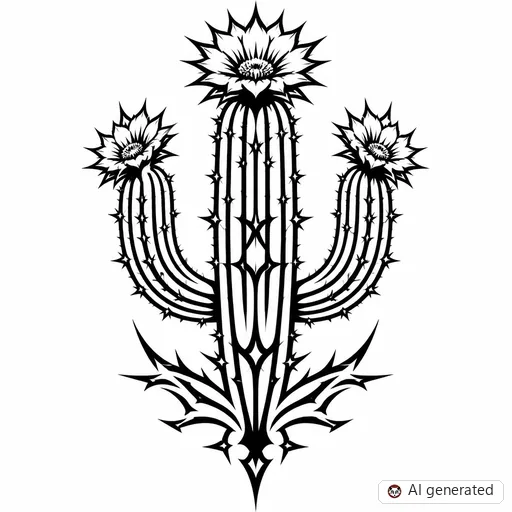 Cactus tattoo design in Cybersigilism style