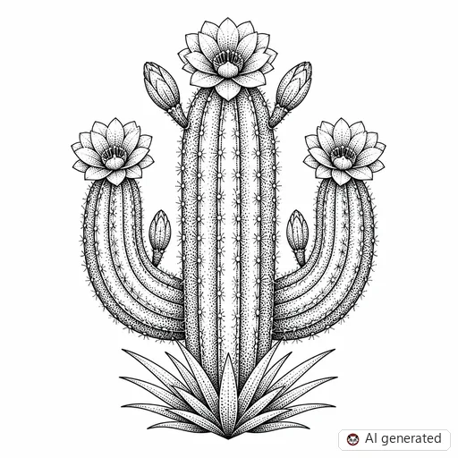 Cactus tattoo design in Dotwork style