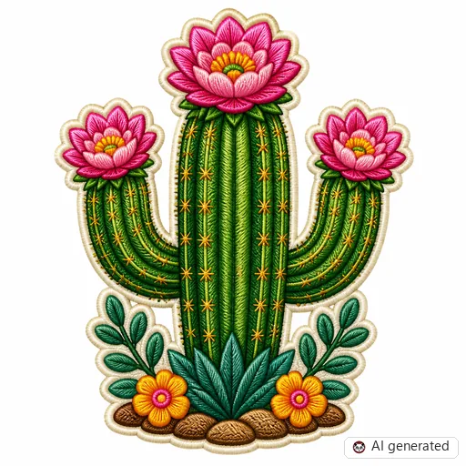 Diseño de tatuaje de Cactus en estilo Bordado