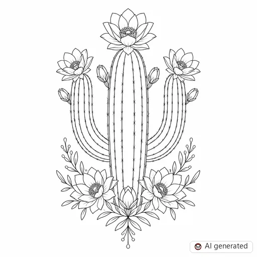 Cactus tattoo design in Fine-Line style
