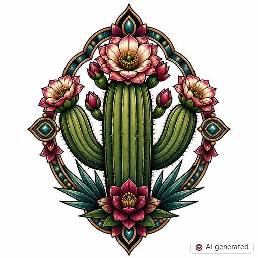 Kaktus-Tattoo-Entwurf im Stil Neo-Traditional