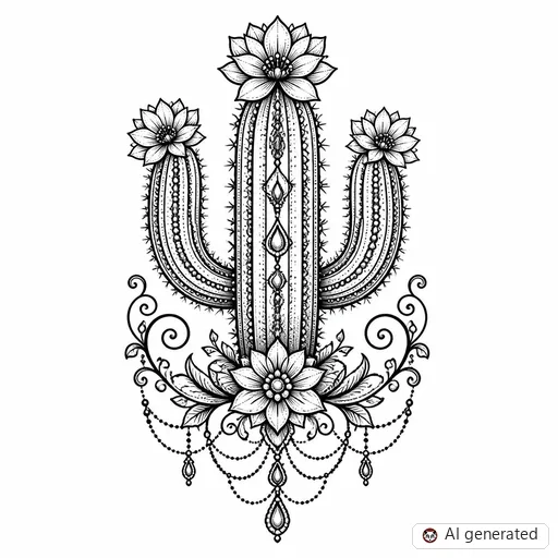 Cactus tattoo design in Ornamental style