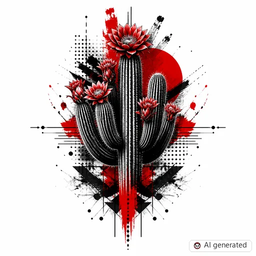 Cactus tattoo design in Trash Polka style